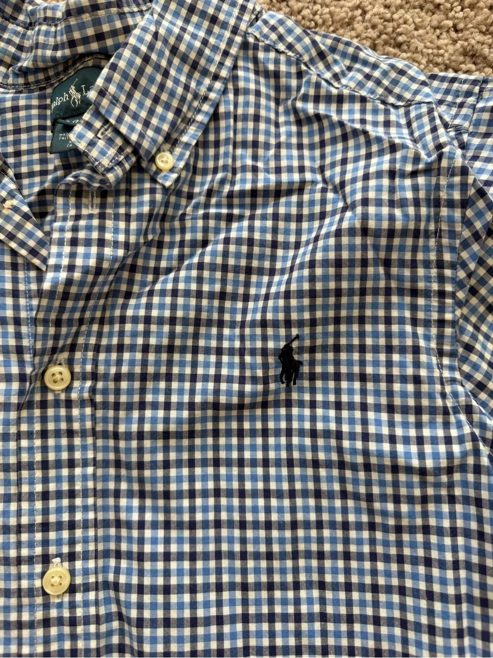 Ralph Lauren Blue and White Check Button-Down Shirt for Kids